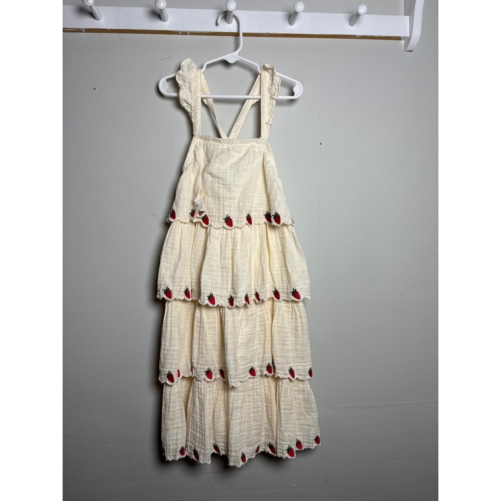 Hanna Andersson Strawberry Gauze Dress Tiered Cottagecore Girls 6-7